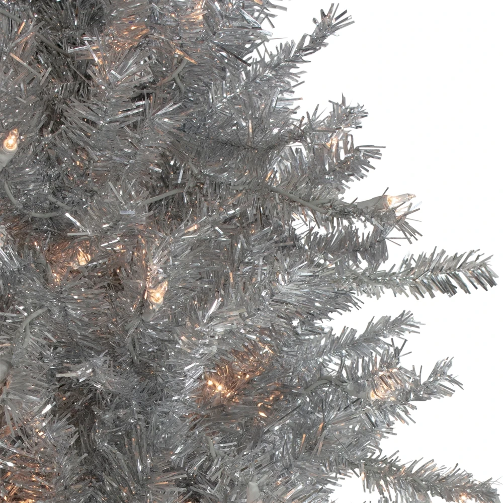 Northlight 7.5-ft Slim Silver Tinsel Pine Pre-Lit Artificial Christmas Tree With Warm White Lights 5 Northlight 7.5-ft Slim Silver Tinsel Pine Pre-Lit Artificial Christmas Tree With Warm White Lights - Image 3
