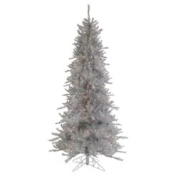 Northlight 7.5-ft Slim Silver Tinsel Pine Pre-Lit Artificial Christmas Tree With Warm White Lights