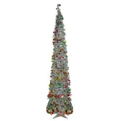 Northlight 6-ft Silver Tinsel Pop-Up And Pre-Lit Artificial Christmas Tree With Warm White Lights