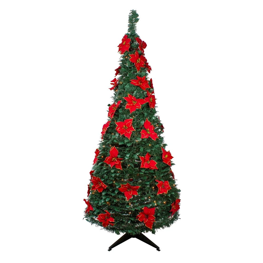 Northlight 6-ft Slim Pre-Lit Artificial Christmas Tree With Warm White Lights And Poinsettia Ornaments 3 Northlight 6-ft Slim Pre-Lit Artificial Christmas Tree With Warm White Lights And Poinsettia Ornaments