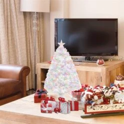 HomCom 2.5-ft Pre-Lit Full White Artificial Christmas Tree With Sparkling Multicoloured Fibre Optic Lights -Northlight Sales Store 330951157 AlternateImage2