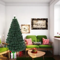 Costway 6-ft Pre-Lit Leg Base Full Green Artificial Fibre Optic Christmas Tree With 230 Multicolour LED Lights -Northlight Sales Store 330962433 AlternateImage2