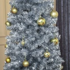 HomCom 7-ft Leg Base Slim Rightside-Up Silver Artificial Christmas Tree -Northlight Sales Store 331003144 AlternateImage3