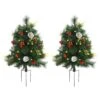 HomCom 2.5-ft Pre-Lit Leg Base Full Rightside-Up Green Artificial Christmas Tree With 24 Warm White LED Lights - Set Of 2