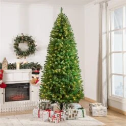 HomCom 7.5-ft Pre-Lit Leg Base Full Rightside-Up Green Artificial Christmas Tree With 450 Warm White LED Lights -Northlight Sales Store 331003146 AlternateImage1