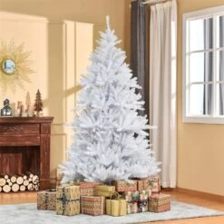 HomCom 7-ft Leg Base Full Rightside-Up White Artificial Christmas Tree -Northlight Sales Store 331003164 AlternateImage1