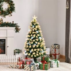 HomCom 4-ft Pre-Lit Leg Base Full Rightside-Up Green Artificial Christmas Tree With 130 Lights -Northlight Sales Store 331003171 AlternateImage1