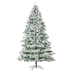 HomCom 7.5-ft Leg Base Full Rightside-Up Flocked Green Artificial Christmas Tree