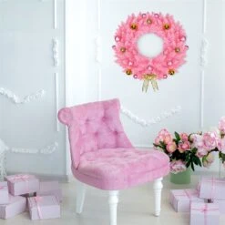 Costway 24-in Indoor/Outdoor Pink Ornament Artificial Christmas Wreath -Northlight Sales Store 331054221 AlternateImage4