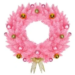 Costway 24-in Indoor/Outdoor Pink Ornament Artificial Christmas Wreath