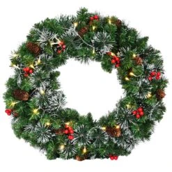 Northlight Sales Store 32 Costway 24-in Pre-Lit Indoor/Outdoor Battery-Operated Green Berry Artificial Christmas Wreath With Warm White LED