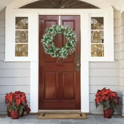 Costway 24-in Pre-Lit Indoor/Outdoor Battery-Operated Green Ornament Artificial Christmas Wreath With Warm White LED -Northlight Sales Store 331054244 AlternateImage3