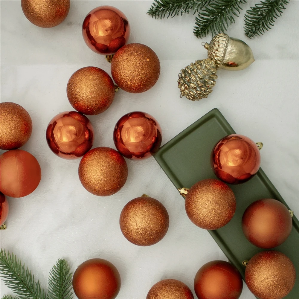Northlight 24-Piece Orange Shatterproof 4-Finish Christmas Ball Ornaments 3 Northlight 24-Piece Orange Shatterproof 4-Finish Christmas Ball Ornaments - Image 2