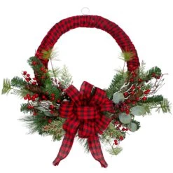 Northlight Red And Black Buffalo Plaid And Berry Christmas Wreath