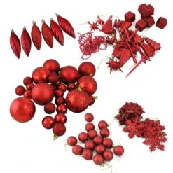 Northlight 125-Piece Apple Red Shatterproof 3-Finish Christmas Ornaments