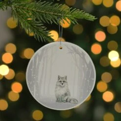 Northlight 4-in White And Silver Arctic Fox Porcelain Disc Christmas Ornament -Northlight Sales Store 331054356 AlternateImage1