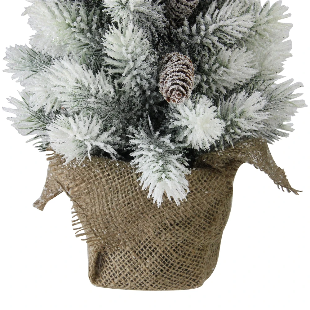 Northlight 19-in Potted Slim Flocked Mini Pine Christmas Tree In Burlap Base 6 Northlight 19-in Potted Slim Flocked Mini Pine Christmas Tree In Burlap Base - Image 4