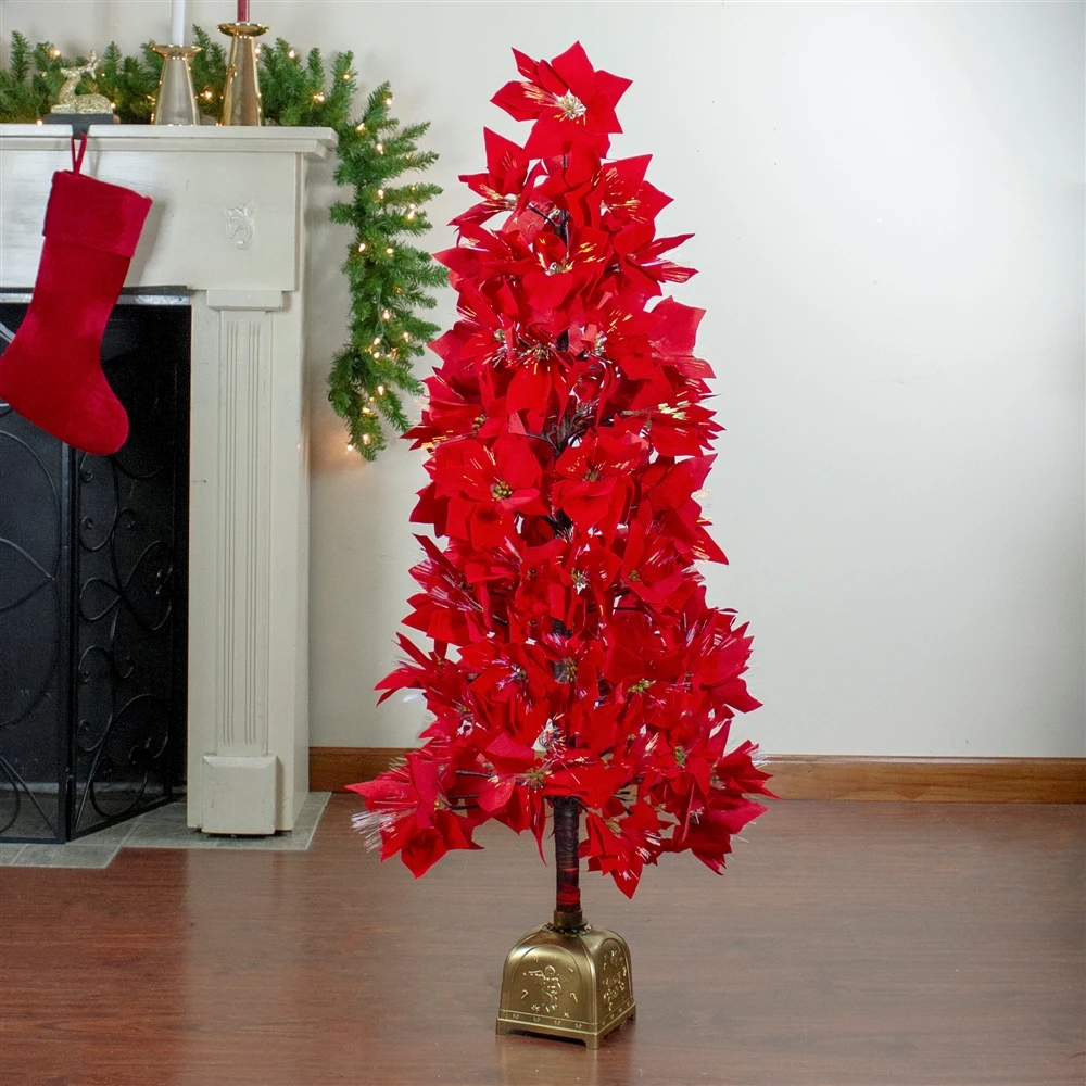 Northlight 4-ft Pre-Lit Fibre Optic Colour Changing Red Poinsettia Christmas Tree 4 Northlight 4-ft Pre-Lit Fibre Optic Colour Changing Red Poinsettia Christmas Tree - Image 2