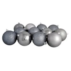 Northlight 4-in Grey Shatterproof 4-Finish Christmas Ball Ornaments - 12-Piece