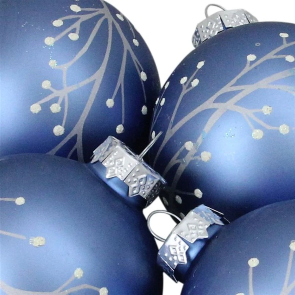 Northlight 2.5-in Matte Blue Branches Glass Ball Christmas Ornament - 4-Piece 4 Northlight 2.5-in Matte Blue Branches Glass Ball Christmas Ornament - 4-Piece - Image 2