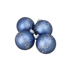 Northlight 2.5-in Matte Blue Branches Glass Ball Christmas Ornament - 4-Piece