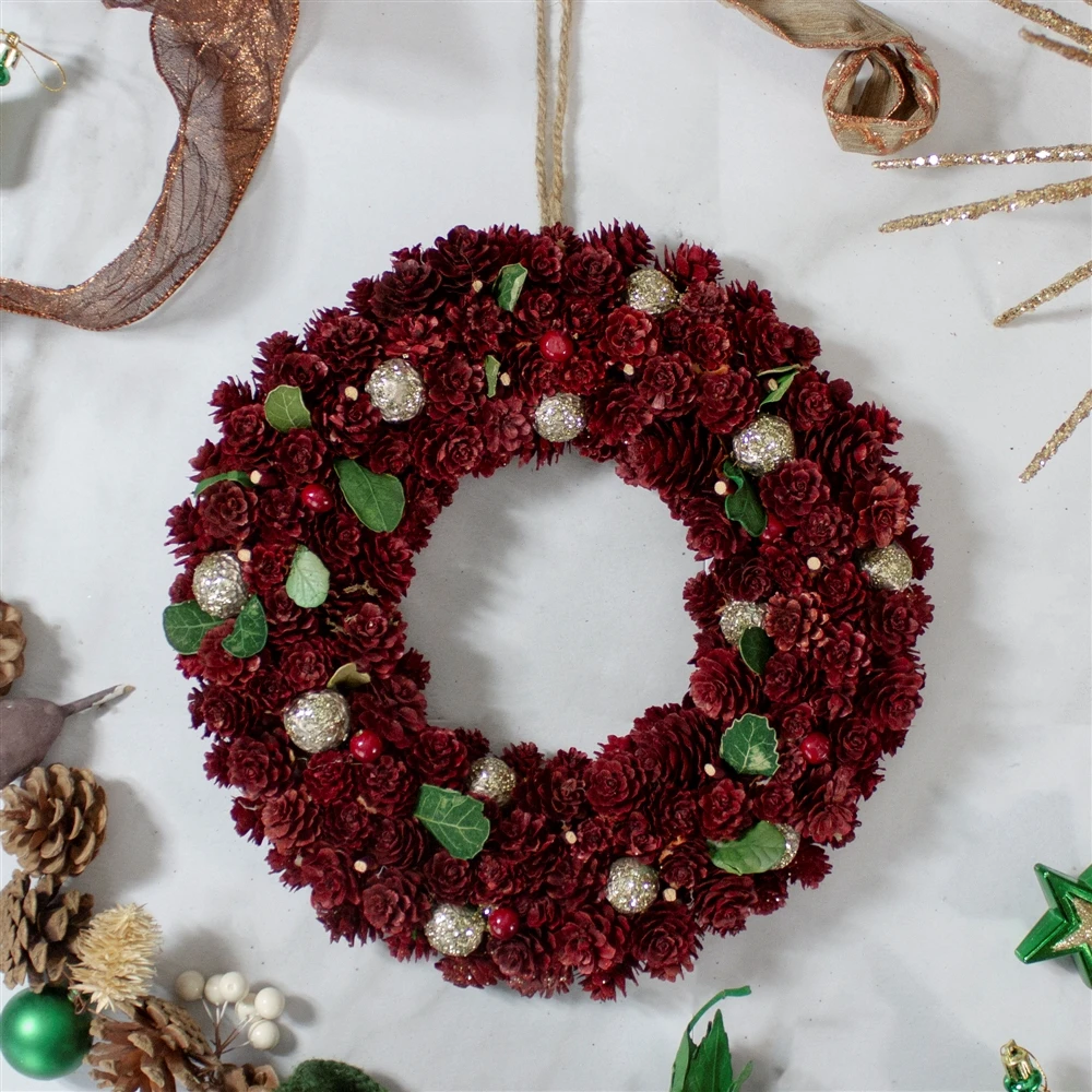 Northlight 12-in Red Pine Cone And Berry Artificial Christmas Wreath 4 Northlight 12-in Red Pine Cone And Berry Artificial Christmas Wreath - Image 2