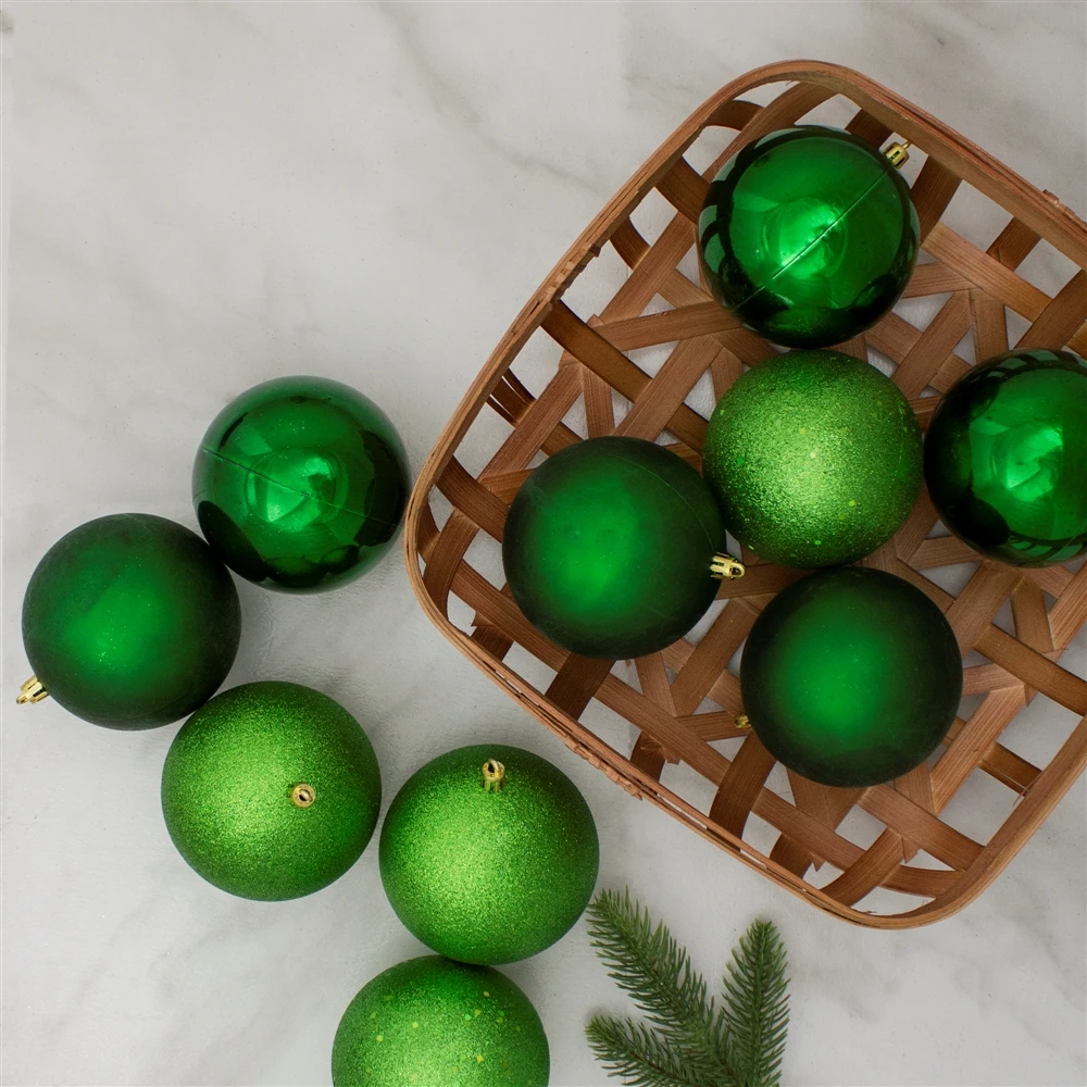 Northlight 12-Piece Green Shatterproof 4-Finish Christmas Ball Ornaments 4 Northlight 12-Piece Green Shatterproof 4-Finish Christmas Ball Ornaments - Image 2