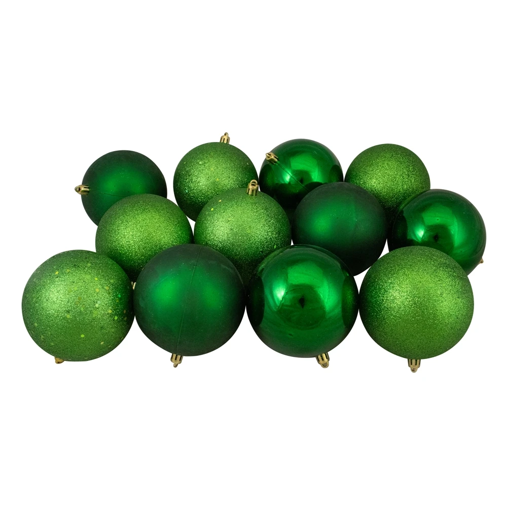Northlight 12-Piece Green Shatterproof 4-Finish Christmas Ball Ornaments 3 Northlight 12-Piece Green Shatterproof 4-Finish Christmas Ball Ornaments