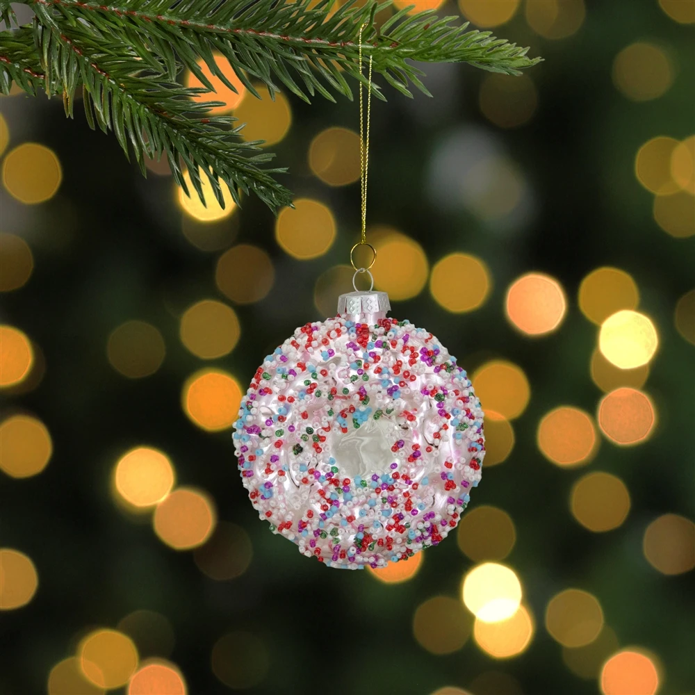 Northlight 3.5-in Pink Doughnut With Sprinkles Glass Christmas Ornament 4 Northlight 3.5-in Pink Doughnut With Sprinkles Glass Christmas Ornament - Image 2