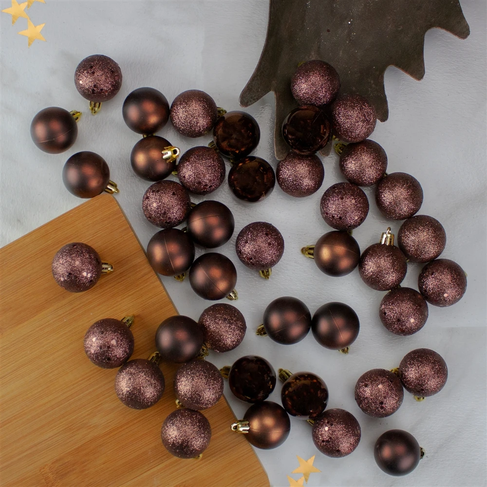 Northlight 96-Piece Mocha Brown Shatterproof 4-Finish Christmas Ball Ornaments 4 Northlight 96-Piece Mocha Brown Shatterproof 4-Finish Christmas Ball Ornaments - Image 2
