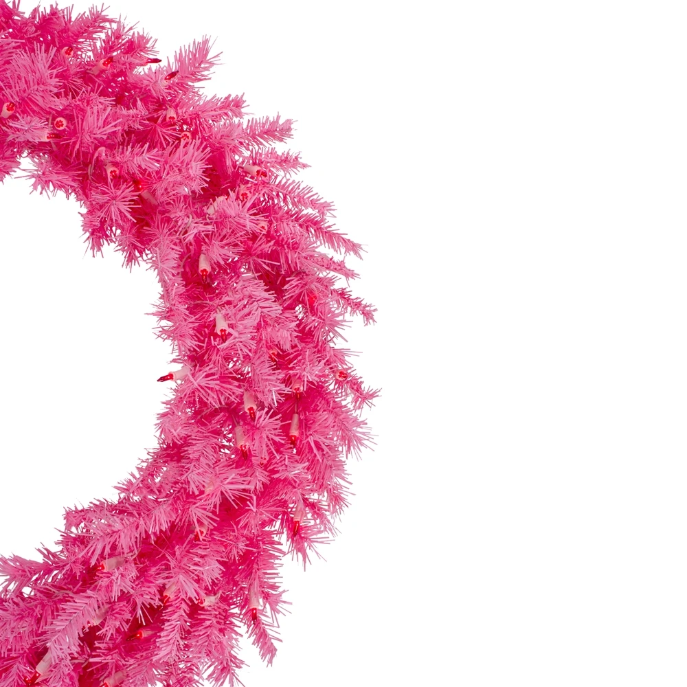 Northlight 36-in Pre-Lit Pink Spruce Artificial Christmas Wreath - Pink Lights 6 Northlight 36-in Pre-Lit Pink Spruce Artificial Christmas Wreath - Pink Lights - Image 4