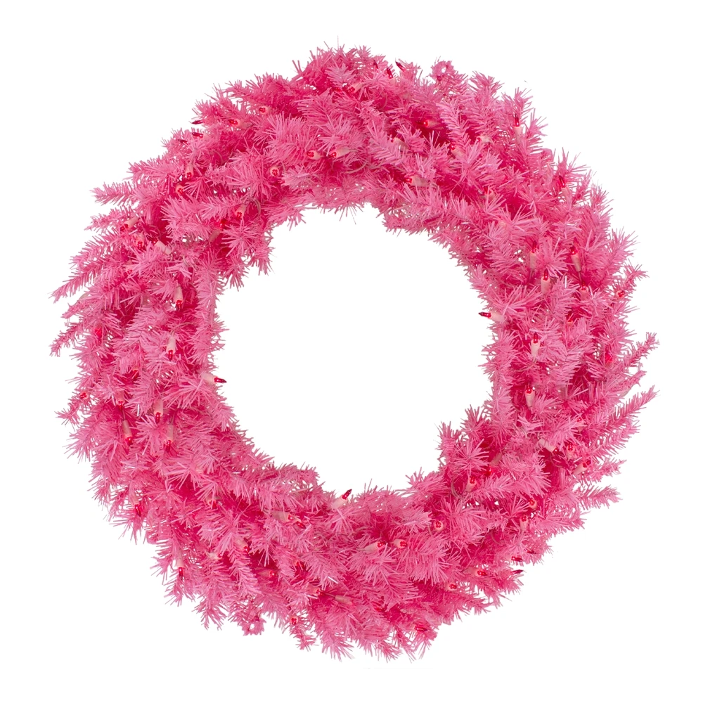 Northlight 36-in Pre-Lit Pink Spruce Artificial Christmas Wreath - Pink Lights 3 Northlight 36-in Pre-Lit Pink Spruce Artificial Christmas Wreath - Pink Lights