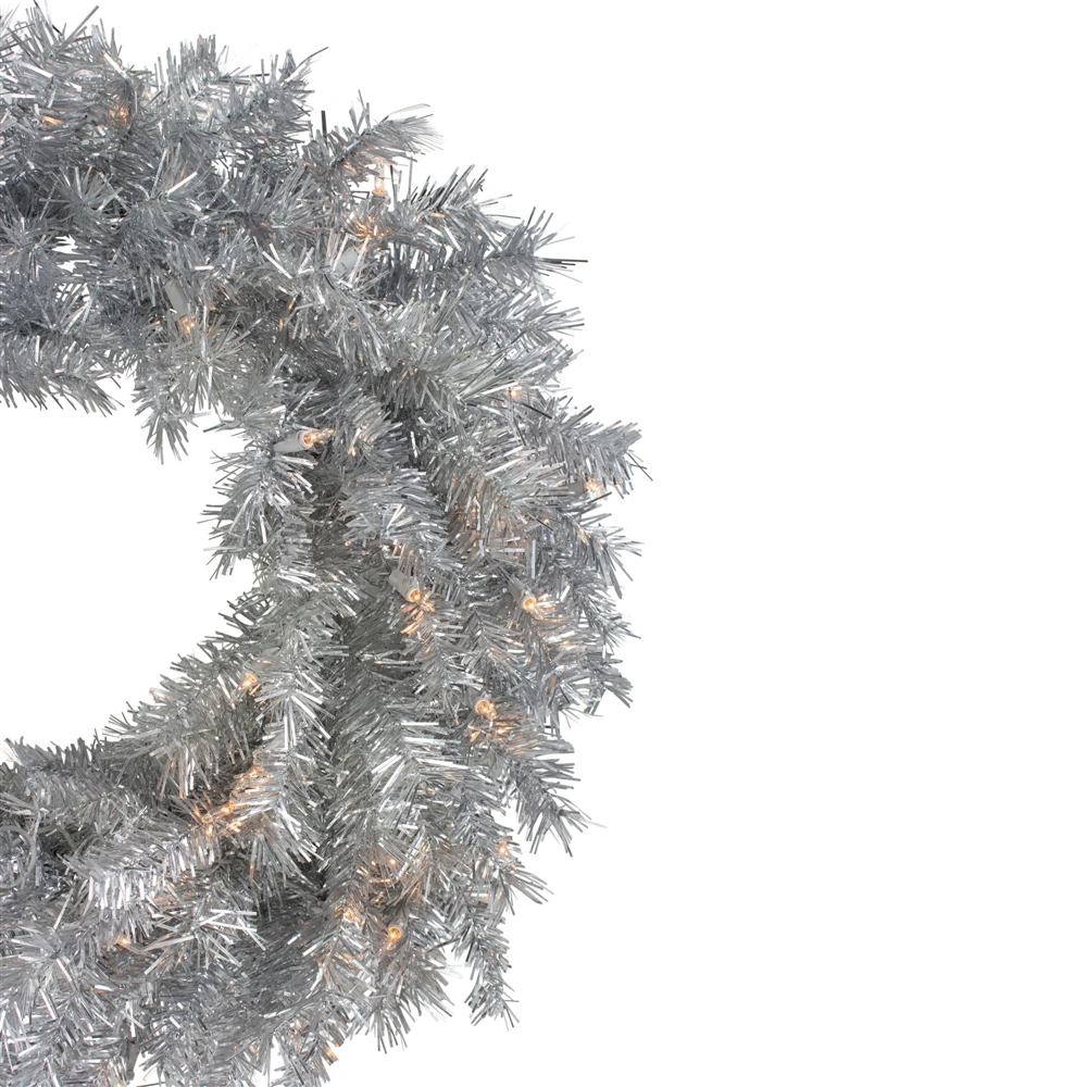Northlight 24-in Silver Tinsel Artificial Christmas Wreath - Clear Lights 5 Northlight 24-in Silver Tinsel Artificial Christmas Wreath - Clear Lights - Image 3