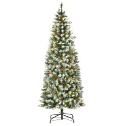 HomCom 6-ft Pre-Lit Leg Base Pine Full Flocked Green Artificial Christmas Tree With 300 Constant Warm White LED Lights