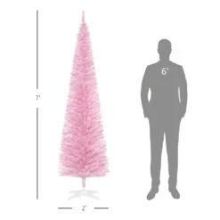HomCom 7-ft Leg Base Pencil Pine Pink Artificial Christmas Tree -Northlight Sales Store 331058287 AlternateImage2