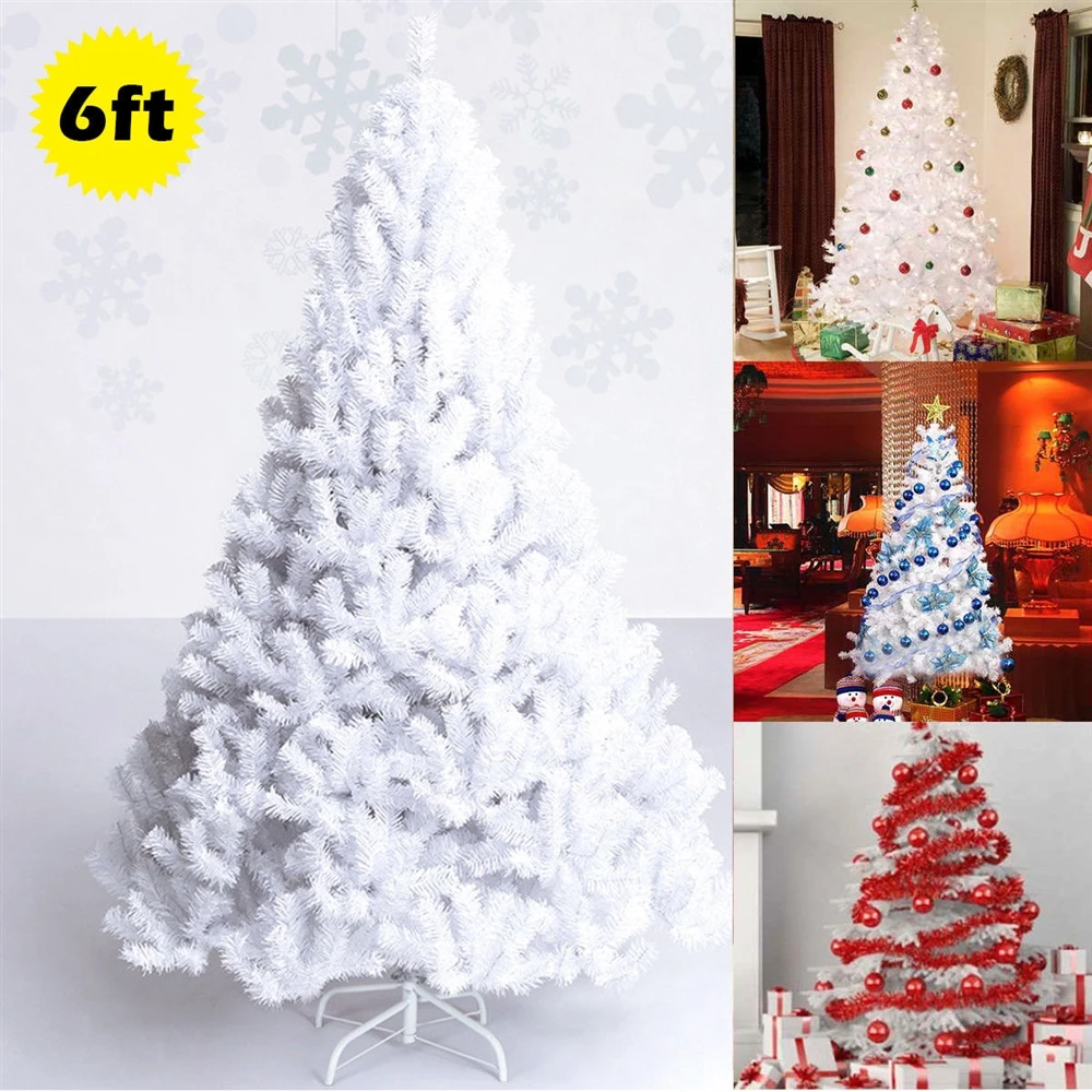 Costway 6-ft Artificial PVC Christmas Tree With Metal Stand Indoor/Outdoor Décor White 4 Costway 6-ft Artificial PVC Christmas Tree With Metal Stand Indoor/Outdoor Décor White - Image 2