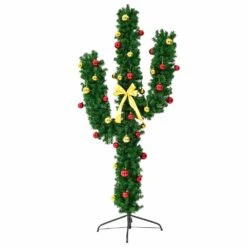 Costway 6-ft Pre-Lit Cactus Artificial Christmas Tree With LED Lights And Ball Ornaments