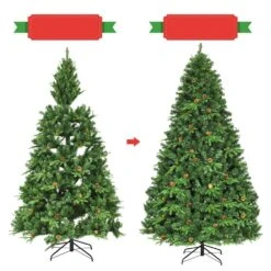 Costway 8-ft Pre-Lit Artificial Christmas Tree Hinged With 600 LED Lights And Pine Cones -Northlight Sales Store 331060028 AlternateImage4