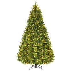 Costway 8-ft Pre-Lit Artificial Christmas Tree Hinged With 600 LED Lights And Pine Cones