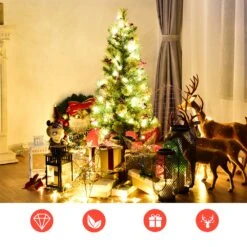 Costway 3-ft Pre-Lit Christmas Entrance Tree In Urn With 40 LED Light Red Berries Pine Cone -Northlight Sales Store 331060051 AlternateImage3