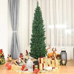 Costway 6-ft PVC Artificial Pencil Christmas Tree Slim With Stand Home Holiday Decor Green -Northlight Sales Store 331060060 AlternateImage2