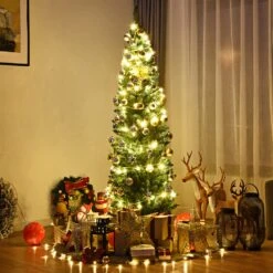 Costway 6-ft PVC Artificial Pencil Christmas Tree Slim With Stand Home Holiday Decor Green -Northlight Sales Store 331060060 AlternateImage4