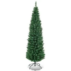 Costway 6-ft PVC Artificial Pencil Christmas Tree Slim With Stand Home Holiday Decor Green