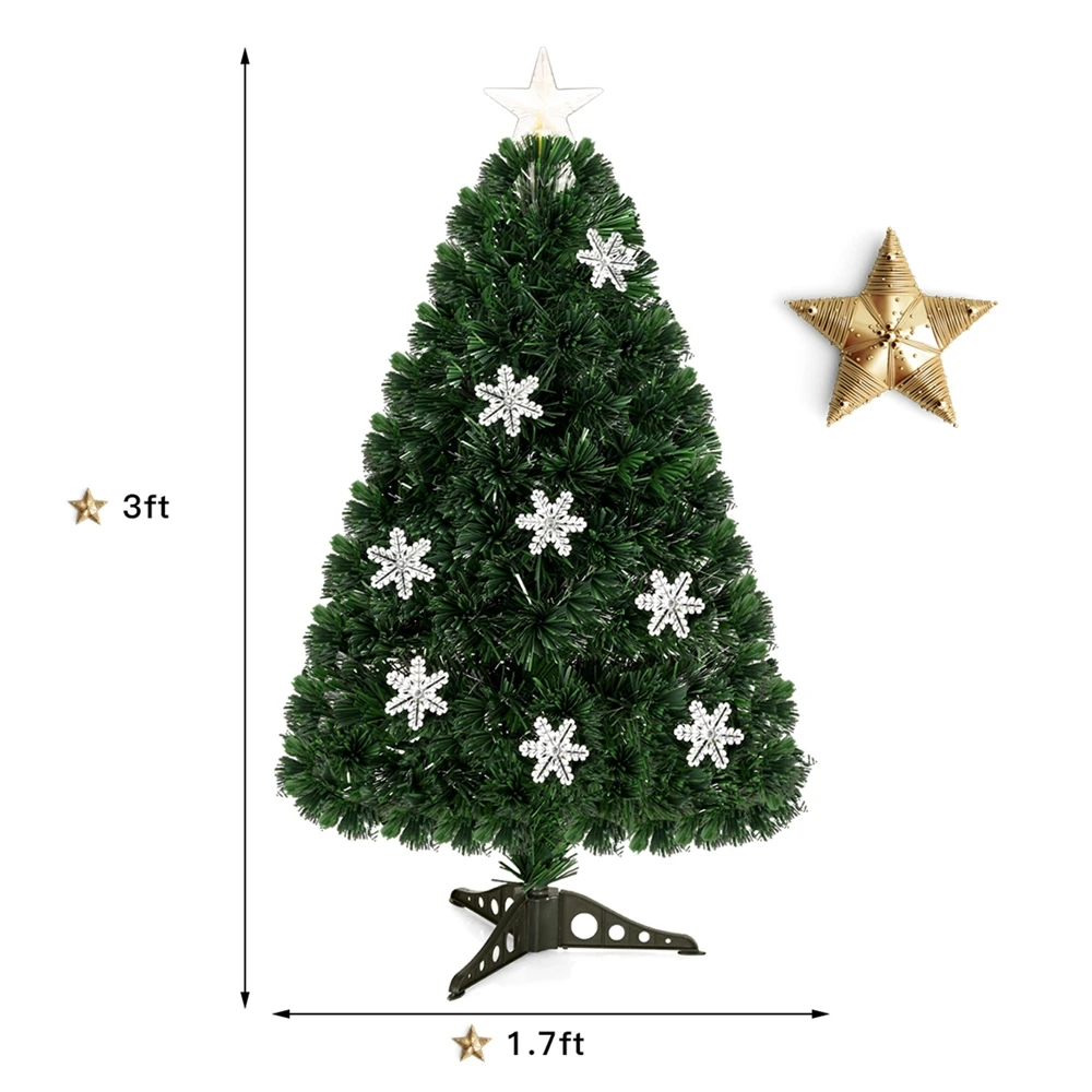Costway 3-ft Pre-Lit Fibre Optic Artificial Christmas Tree With Multicolour Lights Snowflakes 4 Costway 3-ft Pre-Lit Fibre Optic Artificial Christmas Tree With Multicolour Lights Snowflakes - Image 2