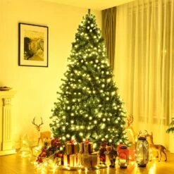 Costway 8-ft Pre-Lit Hinged PVC Artificial Christmas Tree With 430 LED Lights And Stand Green -Northlight Sales Store 331060071 AlternateImage3