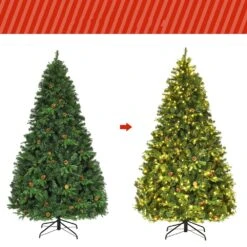 Costway 7-ft Pre-Lit Artificial Christmas Tree Hinged With 460 LED Lights And Pine Cones -Northlight Sales Store 331060083 AlternateImage2