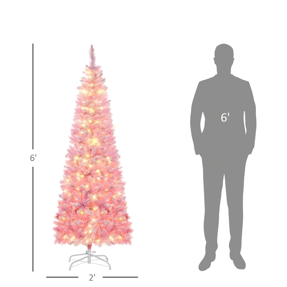 HOMCOM 6-Ft Pencil Snow Artificial Christmas Tree With LED Light - Pink 5 HOMCOM 6-Ft Pencil Snow Artificial Christmas Tree With LED Light - Pink - Image 3
