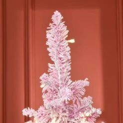 HOMCOM 6-Ft Pencil Snow Artificial Christmas Tree With LED Light - Pink 10 HOMCOM 6-Ft Pencil Snow Artificial Christmas Tree With LED Light - Pink -Northlight Sales Store 331061749 AlternateImage3