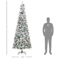 HOMCOM 9-ft Snow Flocked Pencil Artificial Christmas Tree - Auto Open -Northlight Sales Store 331061750 AlternateImage2