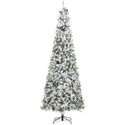 HOMCOM 9-ft Snow Flocked Pencil Artificial Christmas Tree - Auto Open